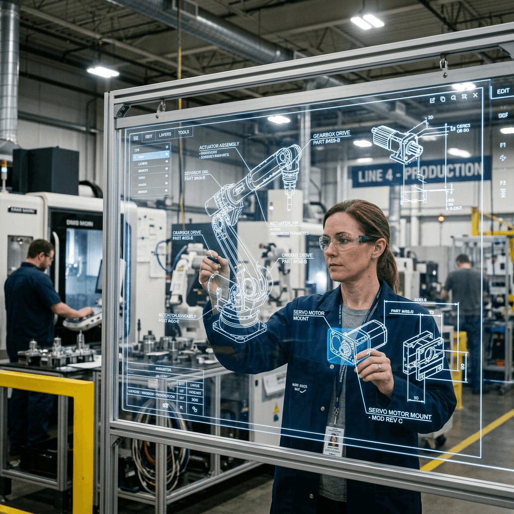 Comprehensive list of benefits displayed on a digital dashboard in a textile factory