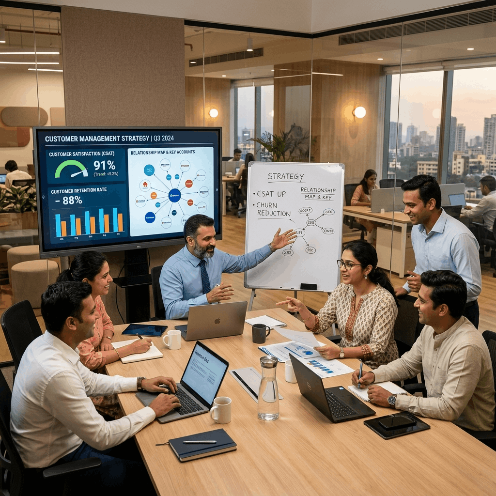 Business professional focusing on client management and engagement through a digital enterprise interface