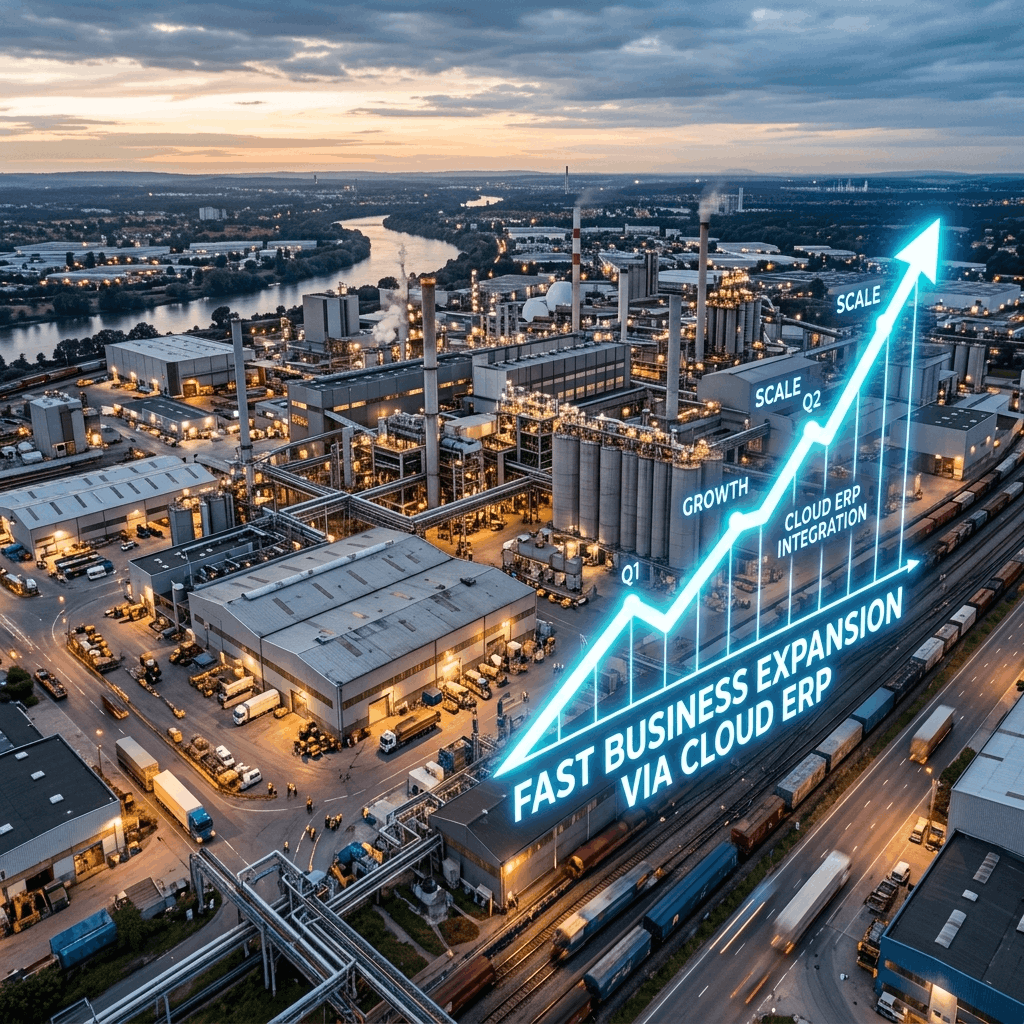 Factory manager viewing live production metrics on a mobile device powered by cloud infrastructure