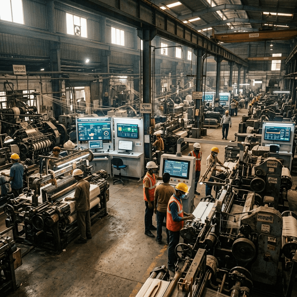Industrial factory floor highlighting various production bottlenecks and challenges